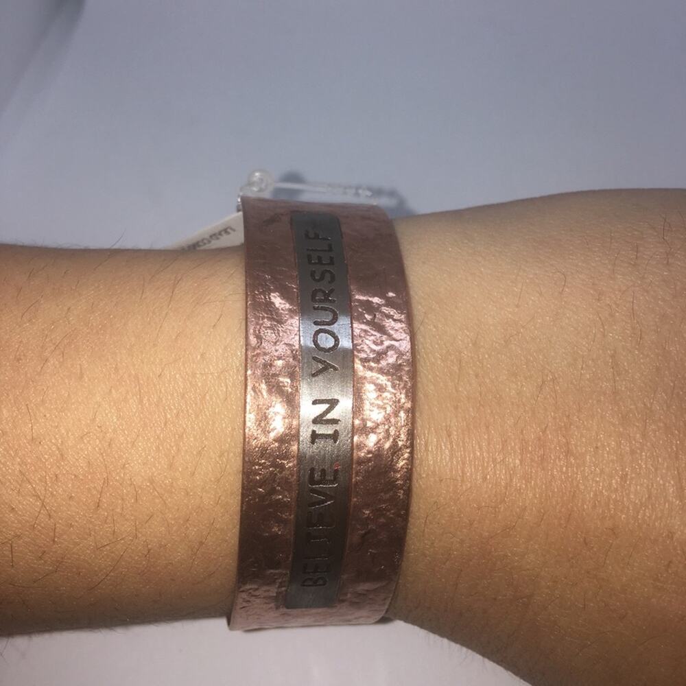 Believe In Yourself Cuff Bracelet - Copper, Silver - Picture 3 of 8